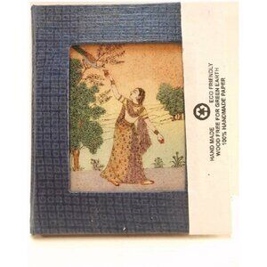 Eco Friendly Handmade Paper Journal w/ Gemstone Painting on Cover (Dark Blue)